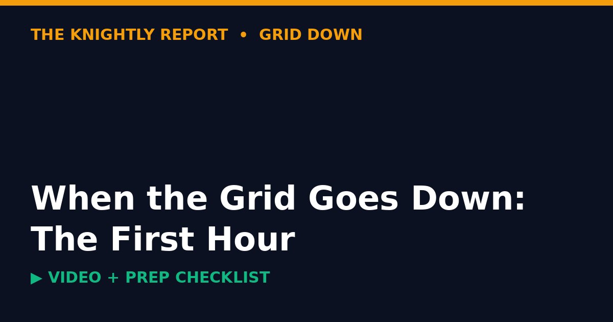Title card reading When the Grid Goes Down: the first hour, with Knightly Report branding