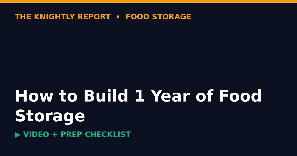 Title card reading How to Build 1 Year of Food Storage, with Knightly Report branding